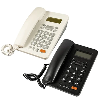 1 шт. Проводной телефон с двойным интерфейсом, проводной телефон с идентификацией вызывающего абонента для офиса (белый)