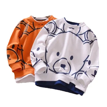 Весенне-осенняя хлопковая футболка для мальчиков, Новинка 2022 года, корейская версия, Модные поддельные два красивых повседневных пальто с героями мультфильмов, детская одежда