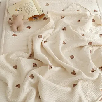135x85 см Одеяло для новорожденных в Корейском Стиле С вышивкой милого Медведя, Детское Одеяло для Сна, Хлопковые Постельные принадлежности
