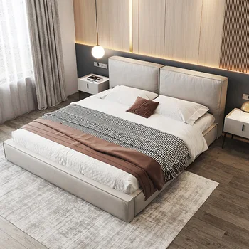 Технологичная ткань для постельного белья из натуральной кожи Tofu Block, современная и простая двуспальная кровать 1,8 м для домашнего хранения
