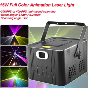 Новый профессиональный анимационный лазерный луч DMX 15 Вт RGB, Рождественская дискотека DJ, бальный светильник, эффект дистанционного управления, Проекторные лампы