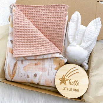 Детское хлопковое одеяло, успокаивающее полотенце с принтом, деревянный набор Milestone для младенцев