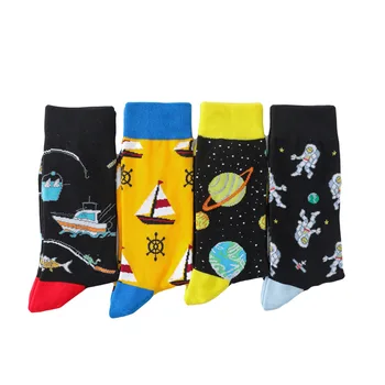 Хлопковые мужские носки со звездами, космическая длинная трубка, тренд цвета, индивидуальность, дышащий подарок для скейтборда, пара новых забавных носков для собак