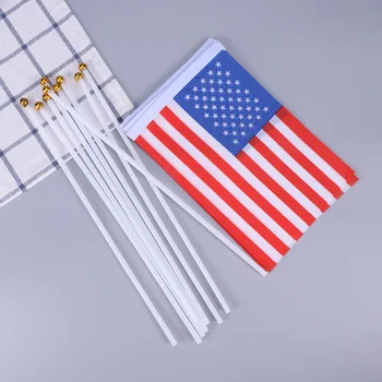 Ручные флаги Америки, 20 штук, флаги на маленьких миниатюрных национальных флагах с шестом для парадов, мероприятий, фестивалей