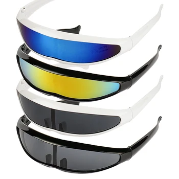 Индивидуальность Зеркальные Линзы Солнцезащитные Очки С Козырьком Лазерные Очки Футуристические Узкие Очки Cyclops UV400 для бега на велосипеде Солнцезащитные очки