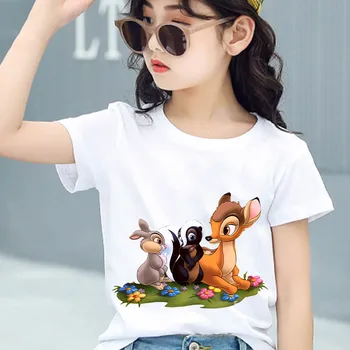 Одежда для мальчиков с Мультяшным Бэмби из серии Disney, Модный Костюм для девочек 2022, Летняя футболка с Аниме, Детская одежда от 2 до 7 лет