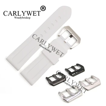 CARLYWET 24 мм белый водонепроницаемый силиконовый резиновый сменный ремешок для наручных часов серебристо-черная пряжка для Luminor