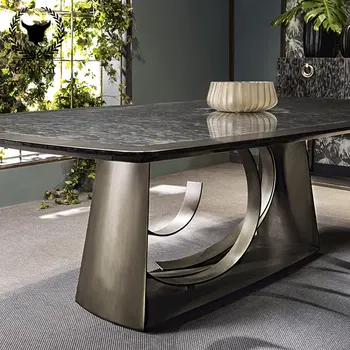 Легкий роскошный итальянский стиль, изготовленный на заказ из нержавеющей стали и натурального мрамора обеденный стол прямоугольной формы для дома