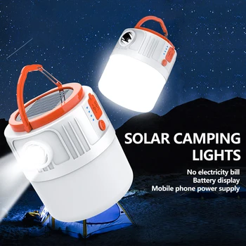 Светодиодный фонарь для кемпинга на солнечной батарее, USB-перезаряжаемые прожекторы, 6 передач, водонепроницаемые портативные прожекторы для походов на открытом воздухе