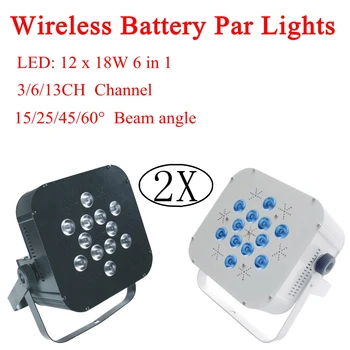 2XLot Беспроводная Батарея 12X18 Вт RGBWA-UV 6В1 Wash DMX Par Lights Эффект Освещения Сцены Автоматическая Активация Звука Диско-Лампа В помещении