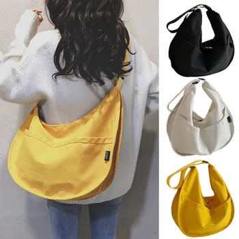 Женские сумки в минималистичном стиле, холщовая сумка через плечо, однотонные сумки для клецек, большая вместительная сумка-тоут, сумки подмышками