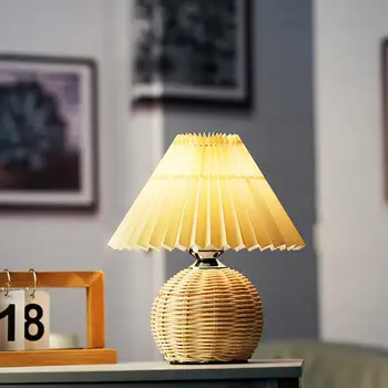 Настольная Лампа, Безопасная Прикроватная лампа, Многоразовые Осветительные приборы, Уникальный плиссированный Зонт, Светодиодная настольная прикроватная лампа для спальни