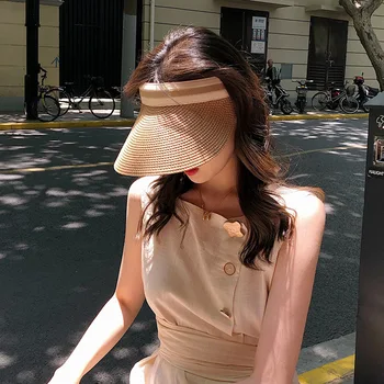 Женская летняя шляпа для защиты от солнца на открытом воздухе, Соломенная шляпа с хвостом, прозрачный козырек для лица, кепка ручной работы, натуральный весенний солнцезащитный козырек