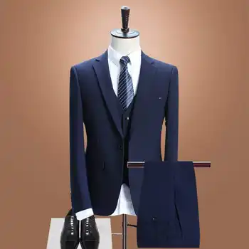 Комплект классических мужских костюмов из 3 предметов, Свадебные смокинги, платье для Официальной вечеринки (куртка + брюки + Жилет), Офисная одежда на заказ