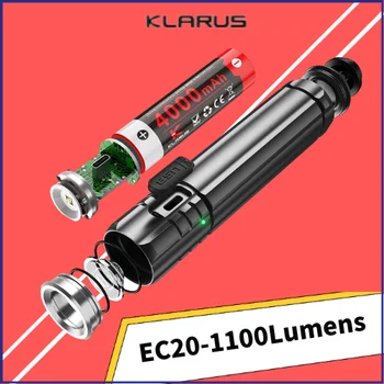 Перезаряжаемый фонарик Klarus EC20 1100Lumens Luminus SST-20 Type-C Включает в себя аккумулятор емкостью 4000 мАч и фонарь PowerBank Light