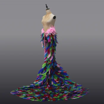 Великолепное платье с перьями, Волочащийся хвост, Великолепная накидка из перьев, Длинная шаль для выпускного вечера, Накидка для показа мод, Косплей Костюм