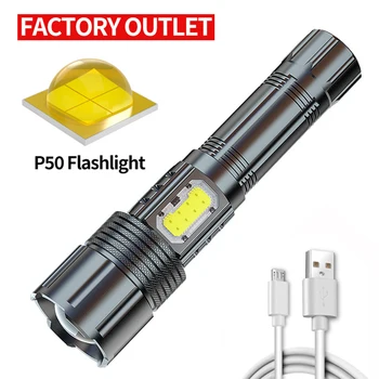 1800ЛМ Мощный светодиодный фонарик XHP50, водонепроницаемый фонарь, USB перезаряжаемый фонарь для кемпинга