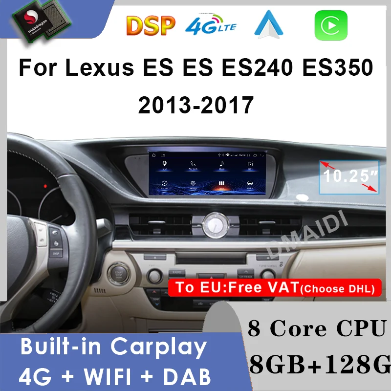 Автомобильный Радиоприемник Для Lexus ES240 ES250 ES350 ES300h 2013-2017 ES Qualcomm Android 12 CarPlay Мультимедийный Видеоплеер Авторадио Стерео 0