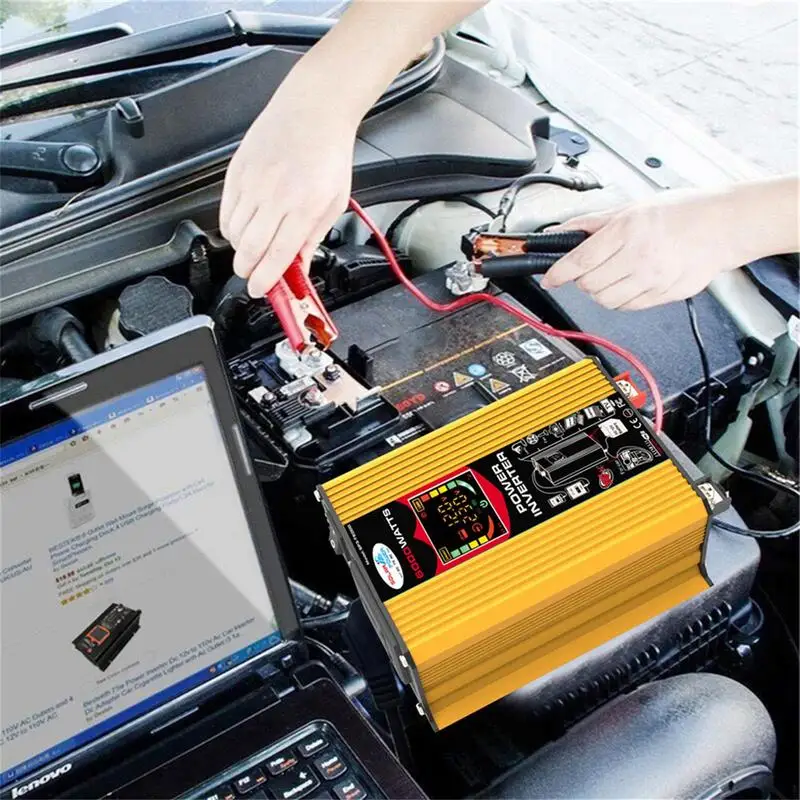 Автомобильный инвертор постоянного тока мощностью 500 Вт от 12 В до переменного тока 110 В 220 В, автомобильный адаптер с двумя USB, конвертер, автоматическое зарядное устройство с бесшумным охлаждающим вентилятором 4