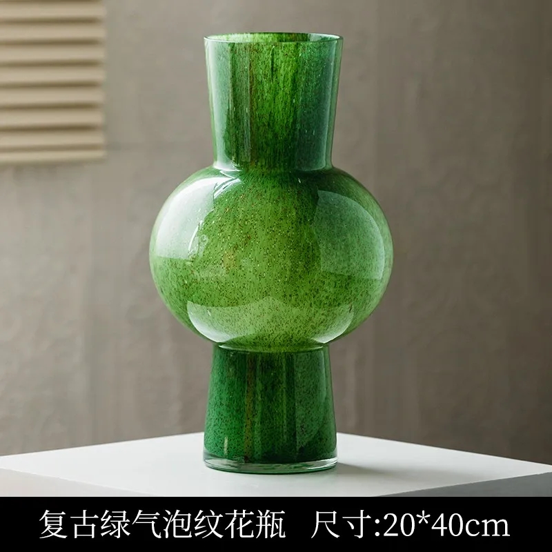 Античный стиль, Оливково-зеленая стеклянная ваза с винтажными цветочными орнаментами, эстетичный декор комнаты, Изысканная ручная работа, натуральная и свежая 5