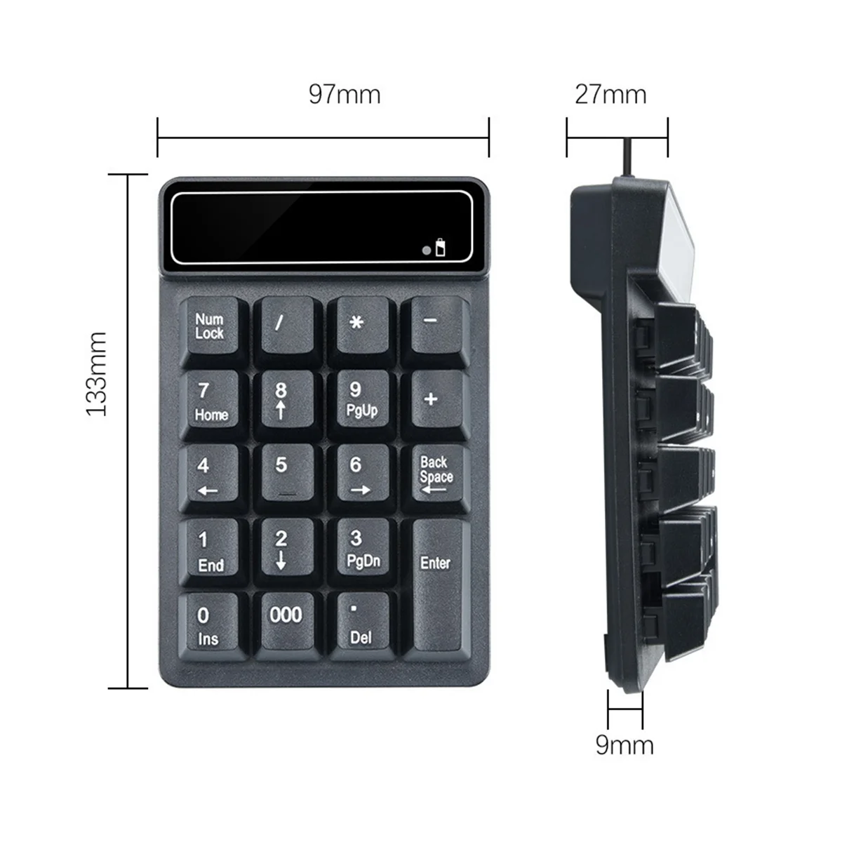 Беспроводная клавиатура 2,4 ГГц, цифровая клавиатура Mini USB, 19 клавиш, цифровая клавиатура, приемник Numpad для бухгалтерского портативного ПК (A) 2