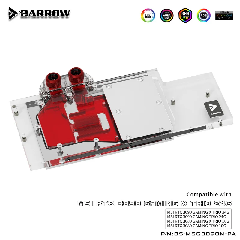 Блок водяного охлаждения графического процессора Barrow 3090 3080 для MSI RTX 3090/3080 GAMING X TRIO, Кулер для графического процессора ARGB с полным покрытием, BS-MSG3090M-PA 0