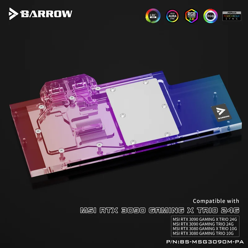 Блок водяного охлаждения графического процессора Barrow 3090 3080 для MSI RTX 3090/3080 GAMING X TRIO, Кулер для графического процессора ARGB с полным покрытием, BS-MSG3090M-PA 1