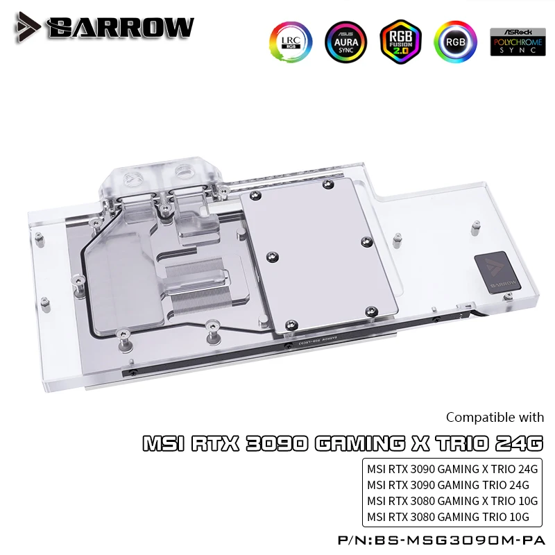 Блок водяного охлаждения графического процессора Barrow 3090 3080 для MSI RTX 3090/3080 GAMING X TRIO, Кулер для графического процессора ARGB с полным покрытием, BS-MSG3090M-PA 3