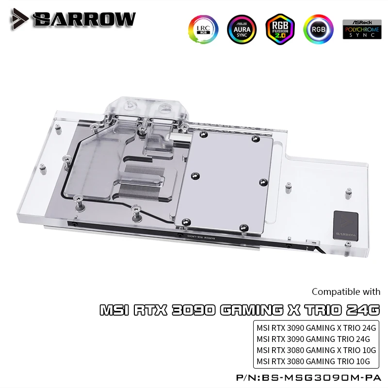 Блок водяного охлаждения графического процессора Barrow 3090 3080 для MSI RTX 3090/3080 GAMING X TRIO, Кулер для графического процессора ARGB с полным покрытием, BS-MSG3090M-PA 4