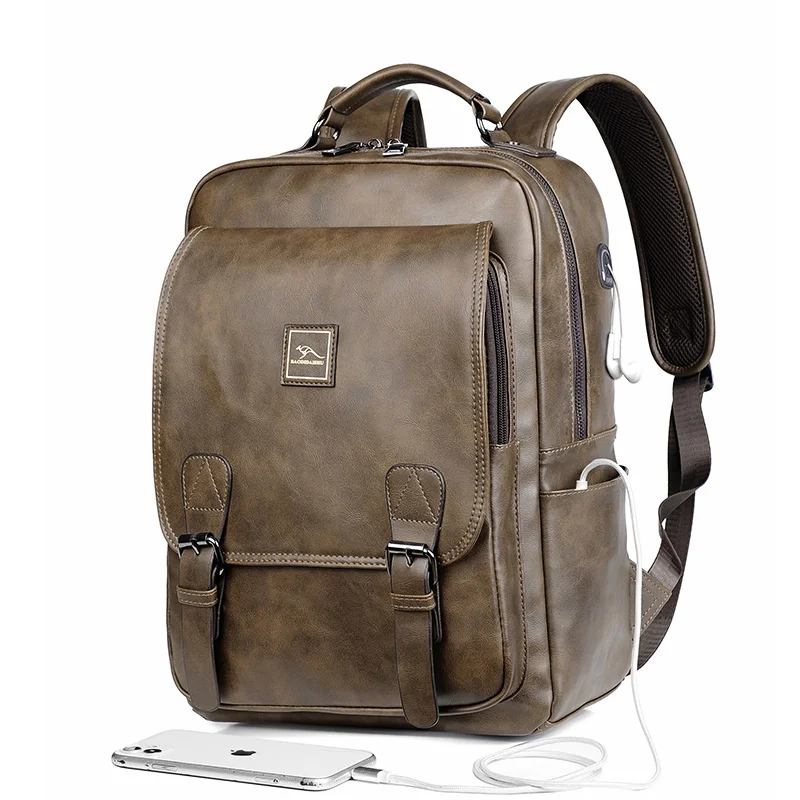 Винтажный мужской рюкзак большой емкости, USB зарядка, Мужской дорожный рюкзак, спортивные школьные сумки для мальчиков, сумка для ноутбука из искусственной кожи 0