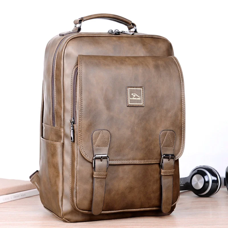 Винтажный мужской рюкзак большой емкости, USB зарядка, Мужской дорожный рюкзак, спортивные школьные сумки для мальчиков, сумка для ноутбука из искусственной кожи 4