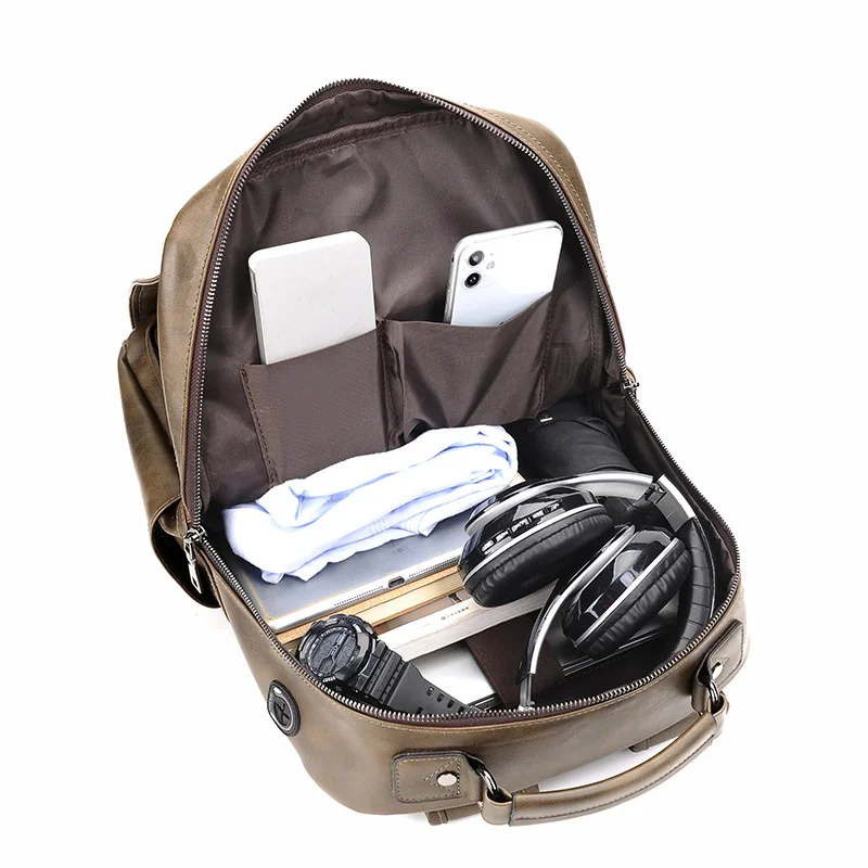 Винтажный мужской рюкзак большой емкости, USB зарядка, Мужской дорожный рюкзак, спортивные школьные сумки для мальчиков, сумка для ноутбука из искусственной кожи 5