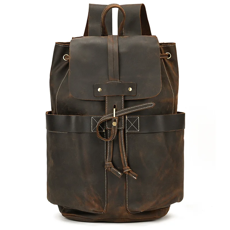 Винтажный мужской рюкзак из натуральной кожи для ноутбука, школьная сумка из воловьей кожи для подростков, кожаный рюкзак Crazy Horse, мужская школьная сумка 1