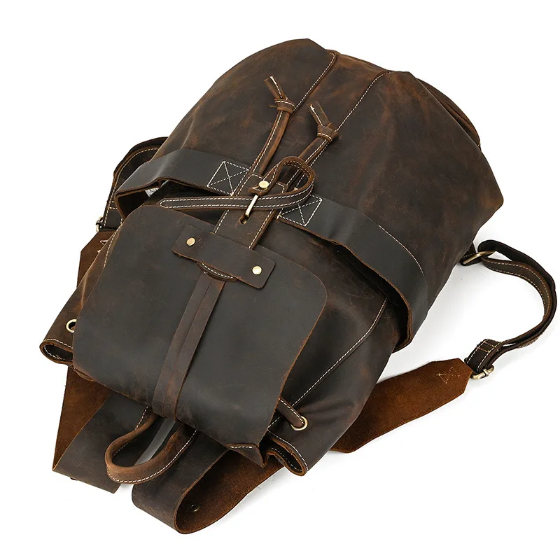Винтажный мужской рюкзак из натуральной кожи для ноутбука, школьная сумка из воловьей кожи для подростков, кожаный рюкзак Crazy Horse, мужская школьная сумка 4