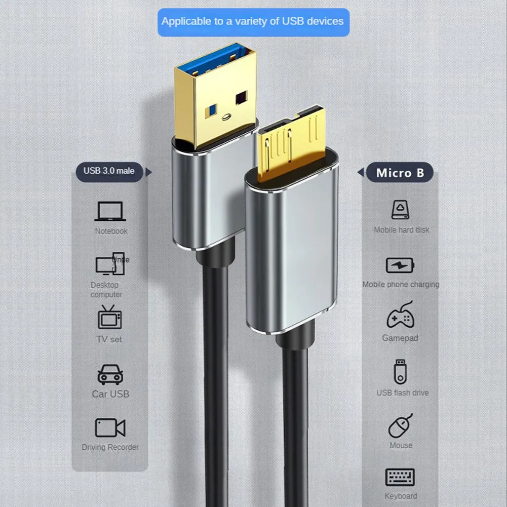 Внешний кабель для жесткого диска USB Micro-B Кабель для жесткого диска Micro-B Кабель для передачи данных SSD Sata Кабель для жесткого диска Micro-B USB3.0, 0,5 М 3