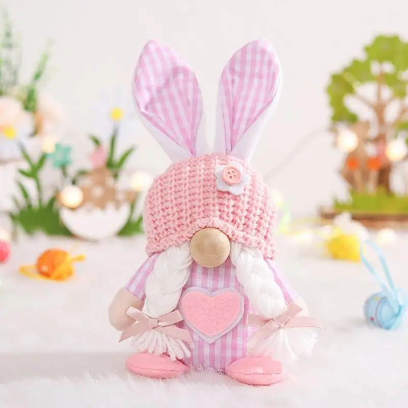 Гномы Пасхальный кролик Украшения для гномов Пасхальный гном Безликая плюшевая кукла ручной работы Spring Easter Rabbit Гномы для домашнего декора 2