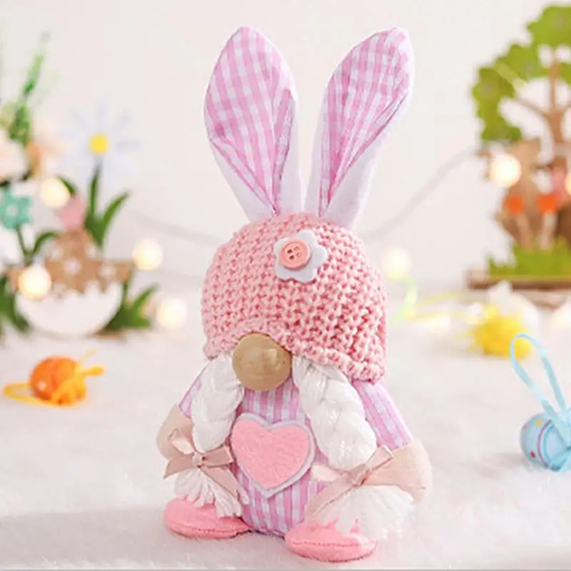 Гномы Пасхальный кролик Украшения для гномов Пасхальный гном Безликая плюшевая кукла ручной работы Spring Easter Rabbit Гномы для домашнего декора 3