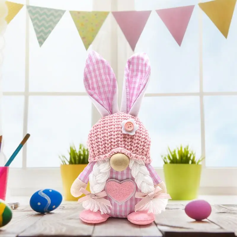 Гномы Пасхальный кролик Украшения для гномов Пасхальный гном Безликая плюшевая кукла ручной работы Spring Easter Rabbit Гномы для домашнего декора 4