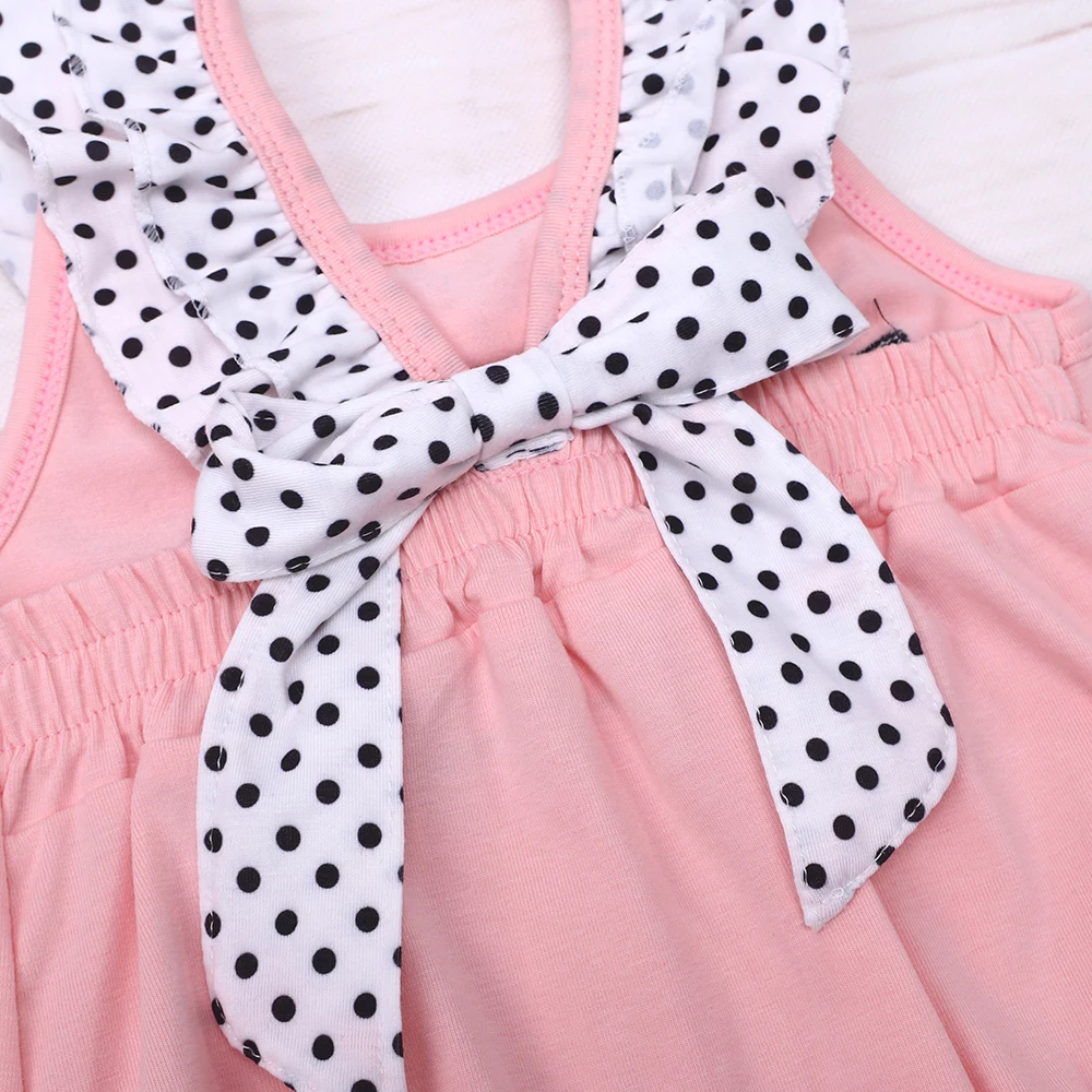 Детская Новая хлопковая розовая футболка В черный горошек с круглым вырезом и вышивкой мороженого Для девочек, Верхняя одежда и зеленые шорты Украшают костюм 4