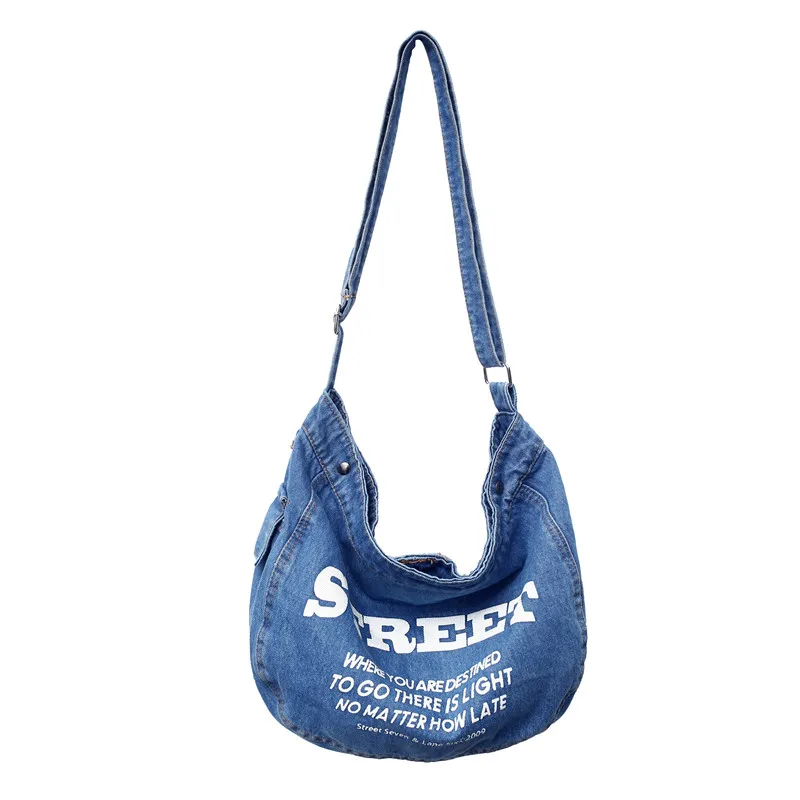 Джинсовые сумки через плечо для женщин 2022, Студенческая сумка с надписью, Джинсовая сумка для покупателей, Эко-сумка, Корейская Холщовая сумка-мессенджер Большой емкости Y2K 5