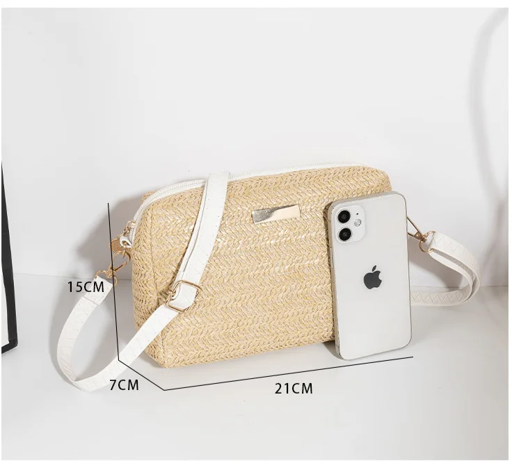 Женская Дизайнерская сумка через плечо, модные Соломенные тканые летние пляжные сумки в Богемном стиле, Маленький твердый кошелек для мобильного телефона и монет 3
