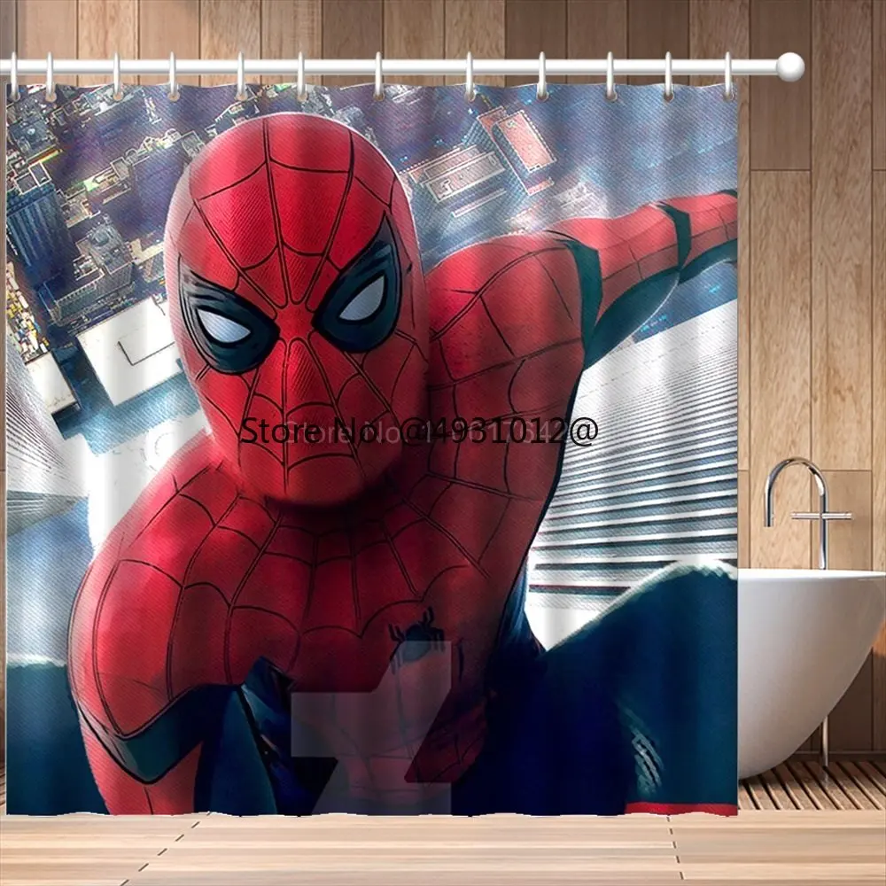 Занавески для душа с Мультяшным Человеком-пауком 2023 года, Ткань для штор для ванной Комнаты, Водонепроницаемый полиэстер, Синие Шторы для ванны с крючками Disney Decor 2