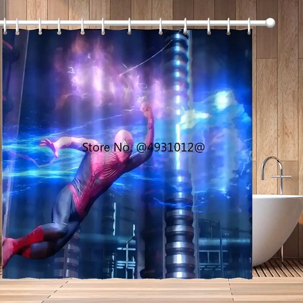 Занавески для душа с Мультяшным Человеком-пауком 2023 года, Ткань для штор для ванной Комнаты, Водонепроницаемый полиэстер, Синие Шторы для ванны с крючками Disney Decor 3