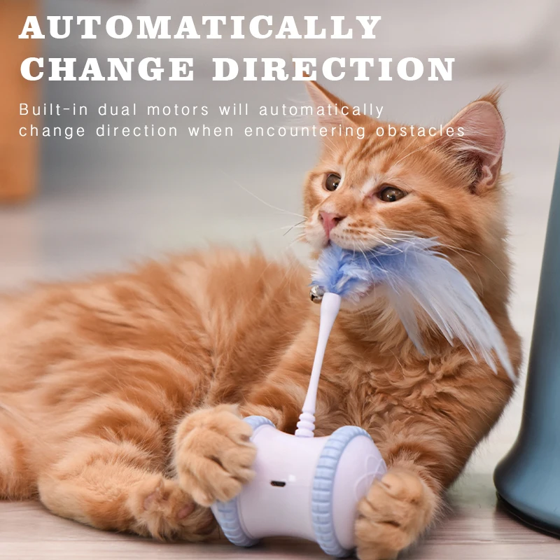 Интерактивная электрическая игрушка для собак и кошек С питанием от Micro USB, Автоматически меняющая направление, Дразнящая палочка, шарик, вращающиеся колеса 0