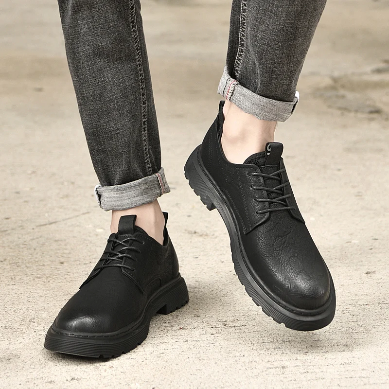 Кожаная обувь для мужчин, Новинка 2023 года, Высококачественная классическая черно-коричневая обувь в стиле Дерби, Мужская Молодежная Приятная Повседневная обувь для улицы, мужская 3