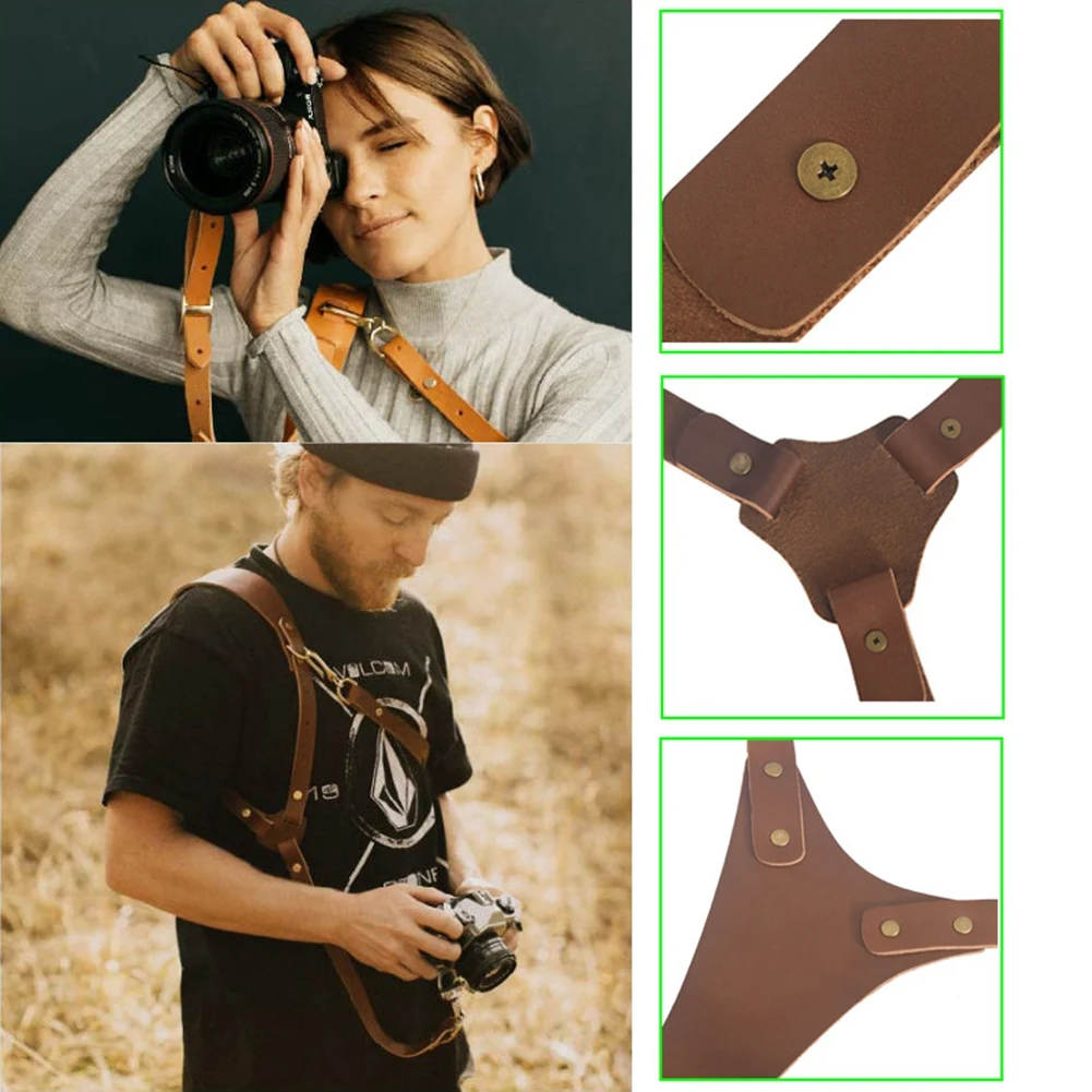 Кожаный ремешок для камеры Двойной плечевой кожаный ремень для фотосъемки для DSLR/SLR камеры (черный) 1