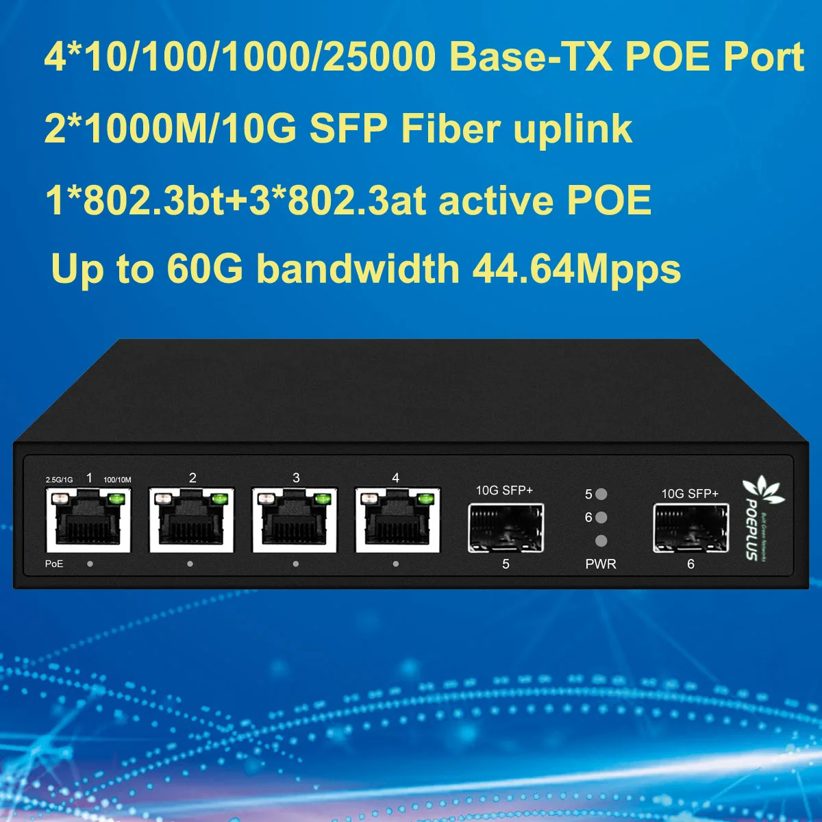 Коммутатор POE с 4 Портами 2,5 Гб и 2 * 10 Гб SFP + Восходящий канал 802.3bt/at 2500 Мбит/с Ethernet Lan-коммутатор 1
