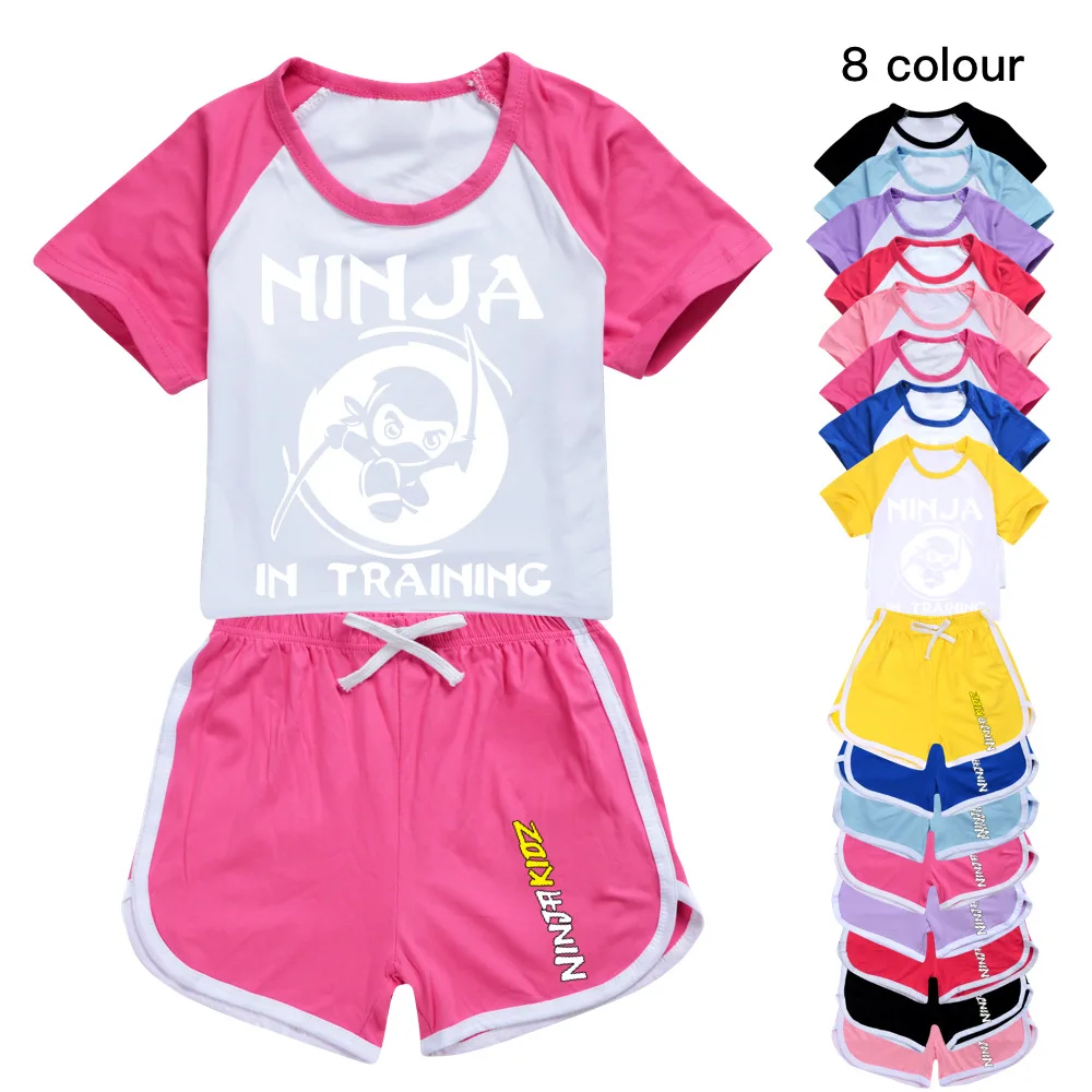 Комплект летней одежды для девочек и мальчиков NINJA KIDZ, детская спортивная футболка + брюки, комплект из 2 предметов, Детская одежда, Удобная одежда, пижама 0