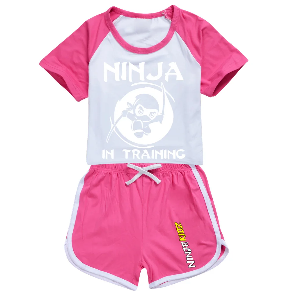 Комплект летней одежды для девочек и мальчиков NINJA KIDZ, детская спортивная футболка + брюки, комплект из 2 предметов, Детская одежда, Удобная одежда, пижама 1