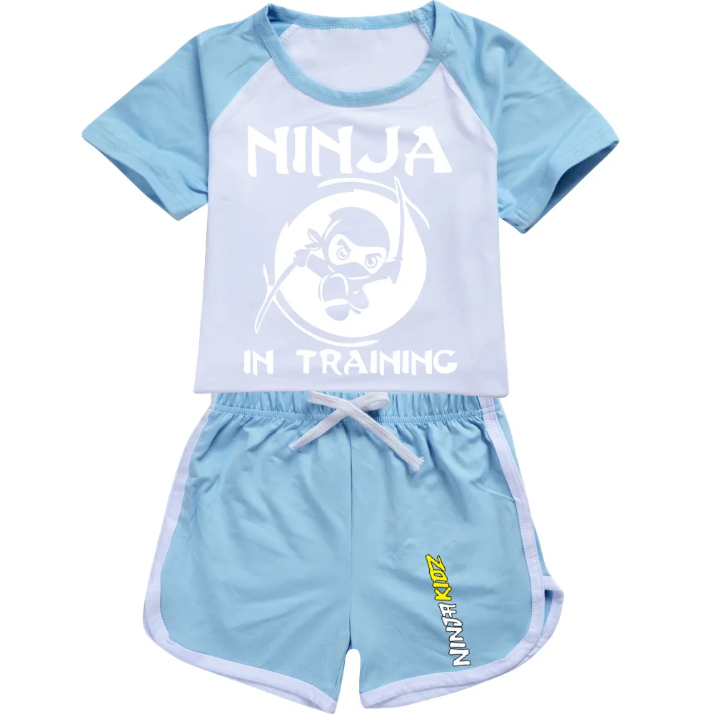 Комплект летней одежды для девочек и мальчиков NINJA KIDZ, детская спортивная футболка + брюки, комплект из 2 предметов, Детская одежда, Удобная одежда, пижама 2